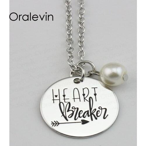 HEART BREAKER Inspirational Hand Stamped Custom Necklace Gift Jewelry,10Pcs/Lot, #LN658