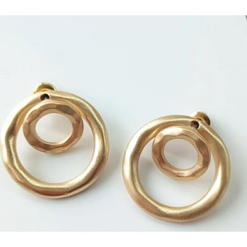 New Matte Gold Color Simple Double Circle Stud Earrings For Women Minimalist Vintage Wedding Front Back Round Earrings Jewelry