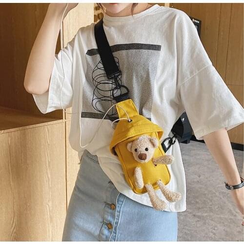 2021 New Cute Bear Bag Female Cartoon Doll Chest Bag Girl Shopping With The Same Summer Diagonal Waist Bag Yellow