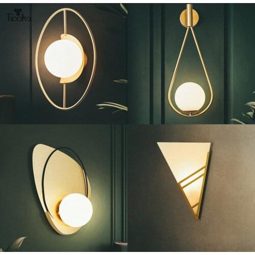 Tiooka Nordic Minimalist Glass Wall-Lamp Dining Room Gold Copper Metal Sconces Fixture for Bedroom Stair Restaurant-Bar-Lighting