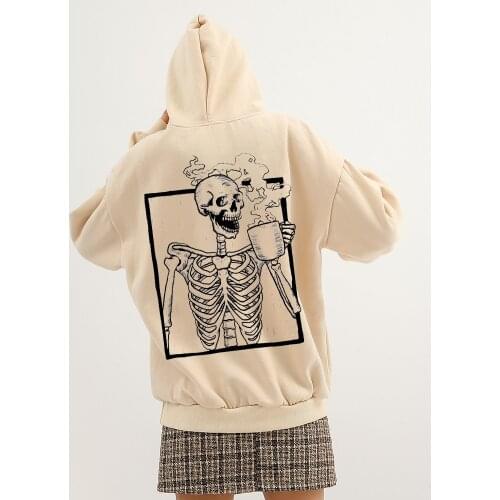 Skull Hoodie Printed Pullover Cotton Sweatshirt Oversize Harajuku Hip Hop Streetwear Hoodies Cool Graphic Women Tops Long Sleeve