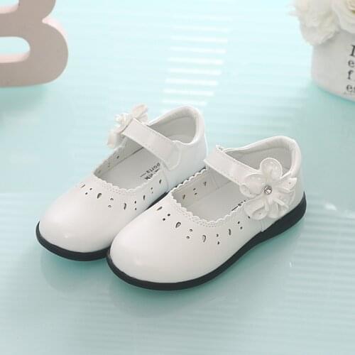 Black white Flower Girls Princess Shoes teenager Kids School Student Black Leather Shoes Big girls Dress Shoes 4 5 6 7 8 9-16T