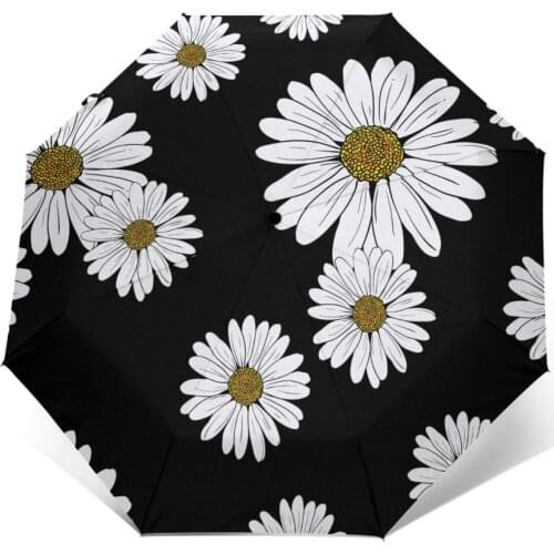Wind Resistant Folding Automatic Umbrella Women Auto Daisy Floral Windproof Umbrellas Rain For Men Parasol
