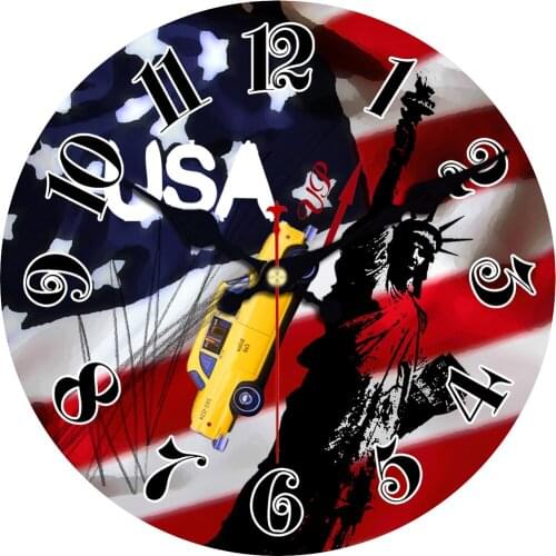Vintage Wall Clock Usa UK Flag Statue of Liberty Taxi Wall Watches Home Decor,olive Oil Kitchen Wall Clock Big Arab Numerals