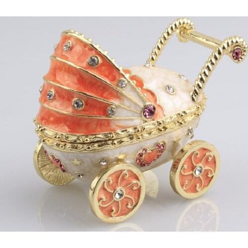 Baby Car Carriage Design Synthetic Metal Rhinestone Craft Storage Box Home Room Desk Ornaments Children Girlfriend Birthday Gift
