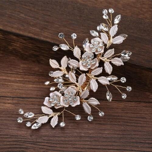 Rose Gold Rhinestone Alloy Flower Hair Pins for Bridal Crystal Hair Clip Bride Headwear Wedding Hair Accessories