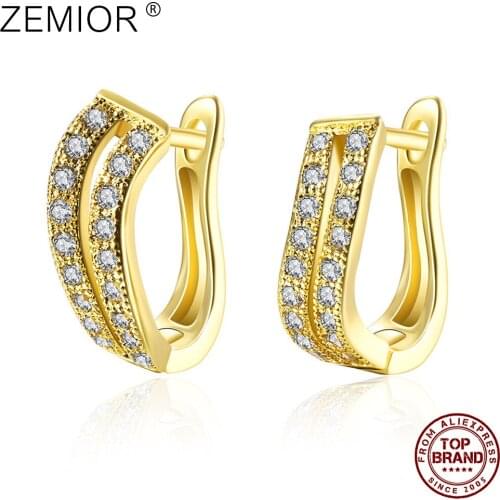 ZEMIOR Copper Clip Earrings For Women Golden Double Row Inlaid Zircon Fashion Trend Simple Anniversary Earring Jewelry Hot Sale