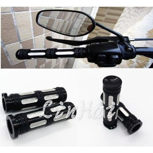 1Pair Motorcycle 1"25mm Black Aluminum CNC Edge Cut Handle Bar Hand Grips For Harley Sportster Touring Dyna Softail Custom
