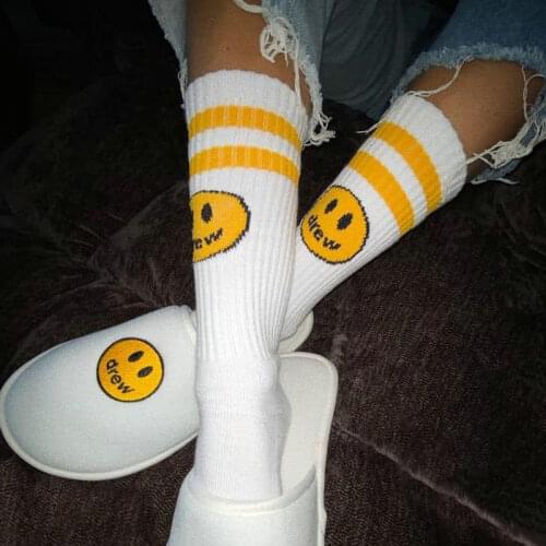 DREW 100% Cotton Socks Trendy Smiley sock Justin Bieber Mens Socks Womens Socks Unisex Cotton Stripe