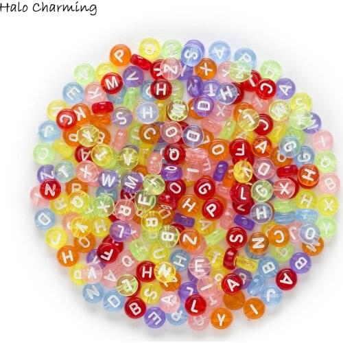 100 Piece Random Mixed Round Acrylic Spacer Jewelry Making Alphabets Women Children DIY Bracelet Necklace Letter Beads 7mm