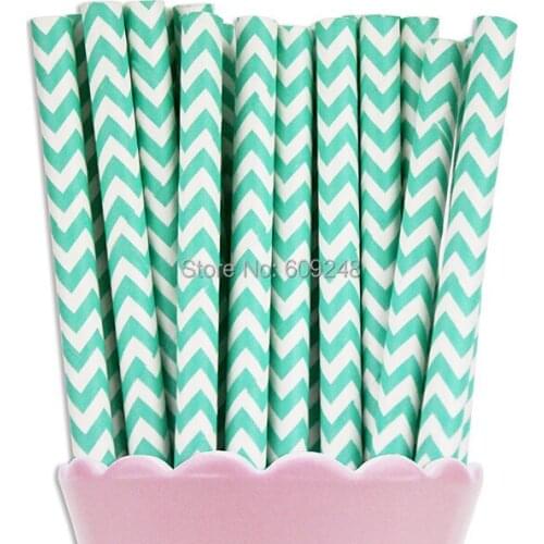100pcs Mixed Colors Printed Aqua Chevron Paper Straws, Cheap Vintage Decorative Party Supplies Paper Drinking Straws Wholesale