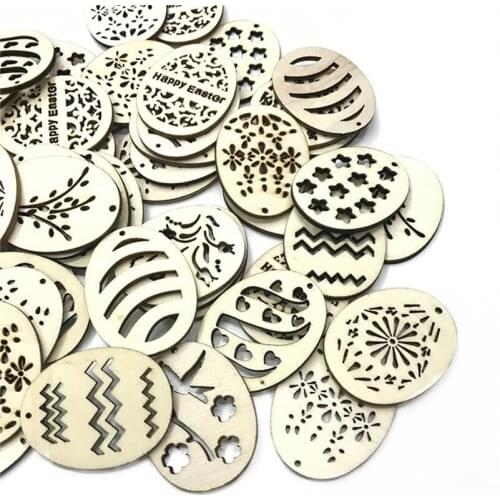 150PCS 40MM Easter Decor Wooden Egg Hollow Wood Hanging Pendant Easter Party Supplies DIY Wood Craft Hanging Ornament for Easter