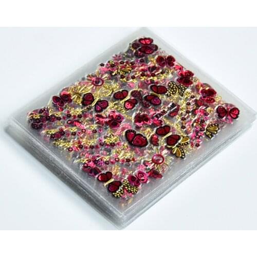 30sheets/Set 3D Flowers Butterfly Hot Stamping Nail Sticker Gold Red Blue Nail Art Decals 5*6cm Self Adhesive Decorations HJ/001