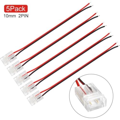 5Pcs 2 Pin 10mm LED Strip Connectors Single End Transparent Solderless for 3528/5050 10mm Width Ribbon Single Color Adapter