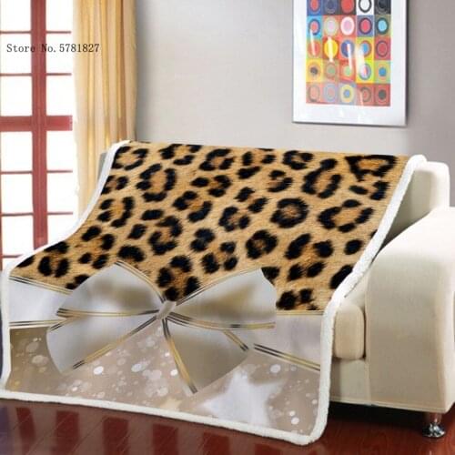 Bowknot Leopard Sherpa Blanket 3D Print Colorful Cartoon Weighted Blanket Nap Office Sofa Throw Blanket Picnic Travel Blanket