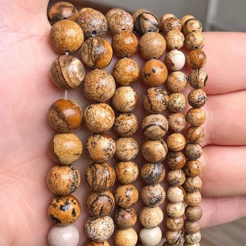 Natural Stone Beads Picture Jaspers Stone Round Loose Beads For Jewelry Making 15.5inch Pick Size 4 6 8 10 12mm