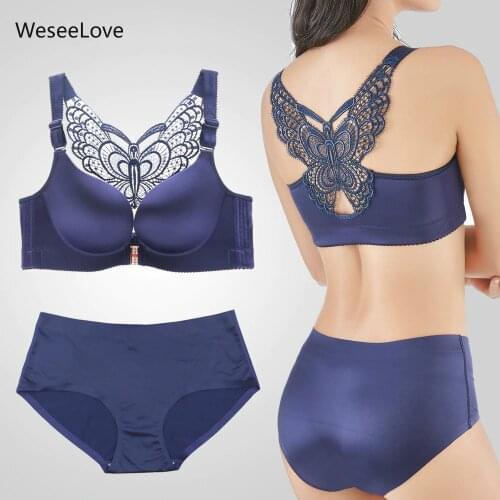 WeseeLove 36-52 Plus size bra for women biggest C D E cup Wire free Beauty Back Brassiere Bra panties Front Closure бюстгалт