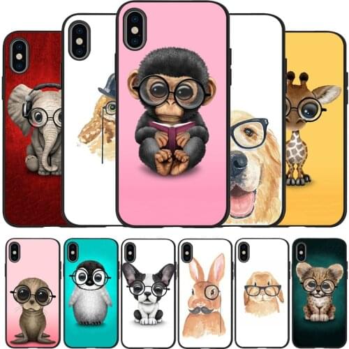 Spectacle animal black Silicone Phone Case For iPhone 12 XR XS Max 5 5S SE 2020 6 6S PLUS 7 8 X 11Pro Max 11 Cover