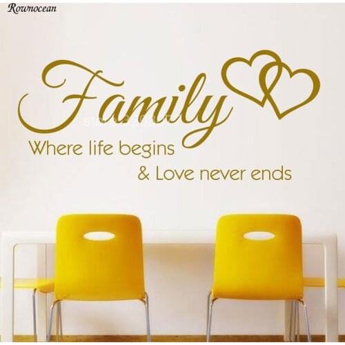 DIY Family Where Life Begins Love Never End Words Quotes Decal Photo Frame Home Decal Wall Sticker Heart Wedding Decorative H525