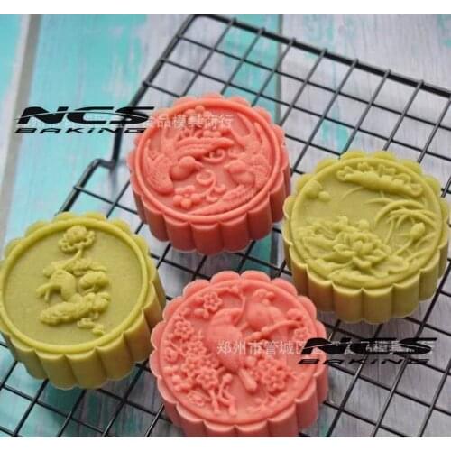75g round shape bird design Mooncake mung bean cake Molds mould with 4 Stamps plastic hand pressure , 50sets/lot