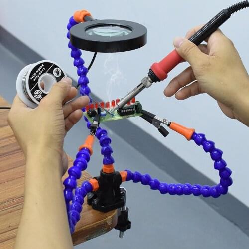 Flexible Table Clip Lighted Repair Magnifier Desk Clamp PCB Welding Third Helping Hand Soldering Magnifying Glass with Led Light