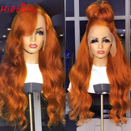 HiEbony Remy Human Hair Lace Front Wigs Ginger Orange Glueless Lace Front Wigs Natural Hairline 26'' Transparent Lace Wigs