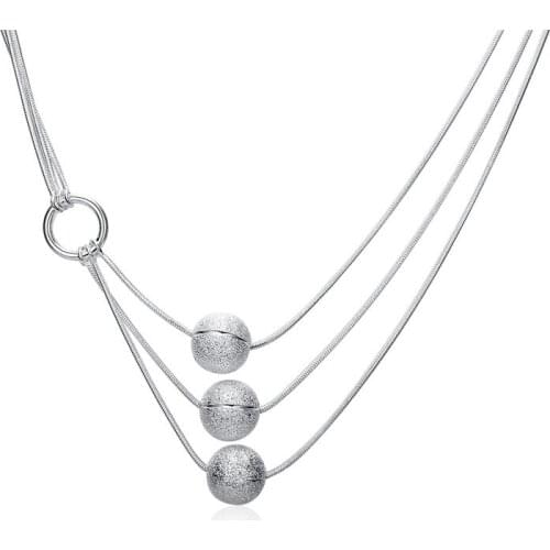 2016 Hot Silver color three-wire bead chokers necklaces fashion jewelry beautiful street style for woman good quality N187