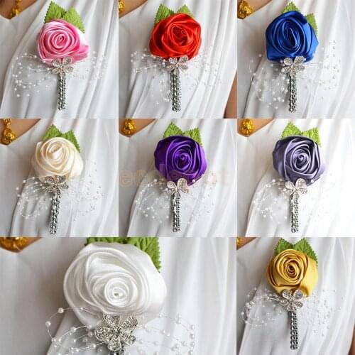 Artificial Flower Wedding Corsage Boutonniere Brooch Buttonhole Bridal Groom