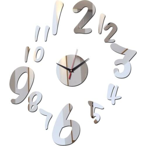 Hot sale new silver Deformed figures quartz acrylic 3d watch home decor wall modern design sitting room clock