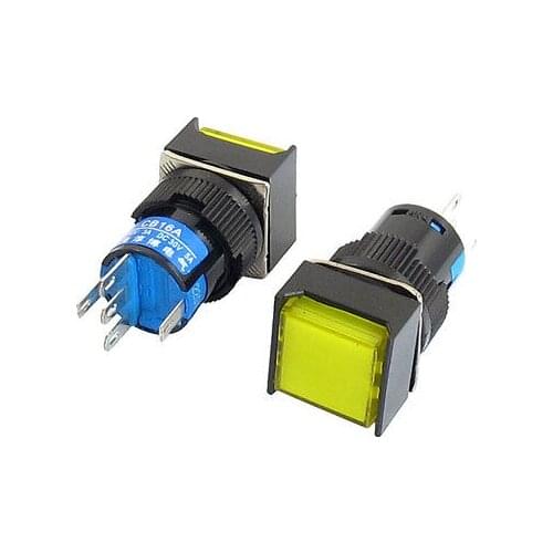 AC 220V Lamp 1NO 1NC Latching Yellow Square Push Button Switch