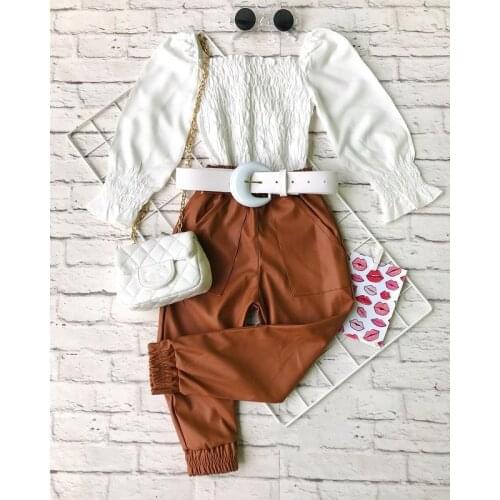 1-6Y Fashion Children Kids Baby Girls Autumn Clothes Outfits Solid Puff Sleeve Square Collar Top Pants Clothing Set