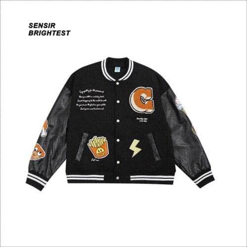 Street Retro Wildcat Punk Patchwork Jacket High Street Fashion Mens Baseball Jacket