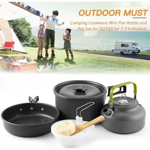 Outdoor Pot Set Teapot Combination Bowl Spoon Washware Camping Kitchenware Outdoor Portable Boiling Pot Frying Pan Set with Bag