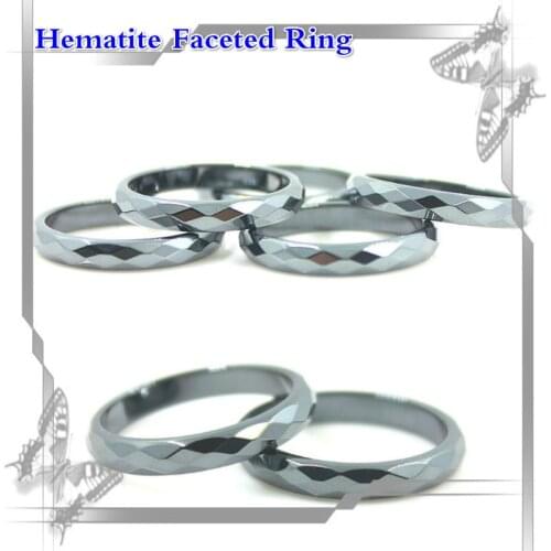 Charm Natural Magnetite Multi-faceted Ring Neutral Black Ring Family Essential Fashion 5A Quality 4mm Width Hematite Ring 1piece