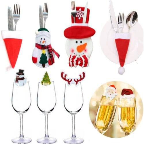 10Pcs Christmas Cup Card Christmas Decoration Santa Hat Wine Glass Decor Merry Xmas Tree Ornament Party Decor New Year Gift 2022