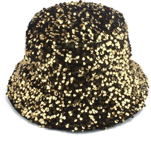 New Fashion Bucket Hat Women Pink Black White Bling Sequin Fisherman Hat Reversible Bob Chapeau Femme Street Hip Hop Cap
