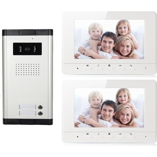 Wired Home 7'' Color Video Door Intercom System HD Camera Door Bell with 2 Monitors Video Door Phone for multi Apartments