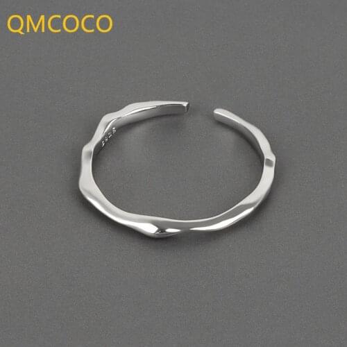 QMCOCO Euramerican Popular 925 Silver Ring Extremely Simple Individual Character Irregular Smooth Surface Fine Thin Bamboo Ring