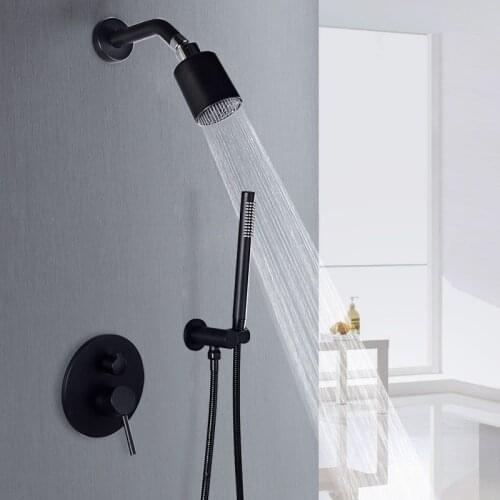 Luxury Matte Black Bathroom Shower Faucet Wall Mounted Mixer High Quality All Brass Strong Spray Two Function Rainfall Shower