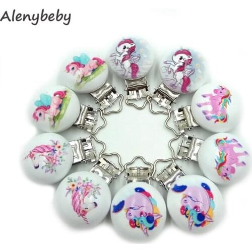 Random mix Baby Pacifier Clip teether Animal Pattern Wooden With Metal Soother Holders For DIY Teething Craft Dummy Clip Holder