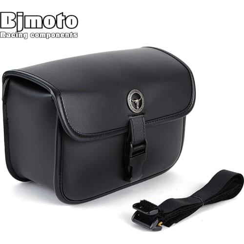 BJMOTO Motorcycle Side PU Saddle Bag soft Leather Front rear Tool Fork Handlebar Bag for Cruiser Storage Tool Pouch Universal