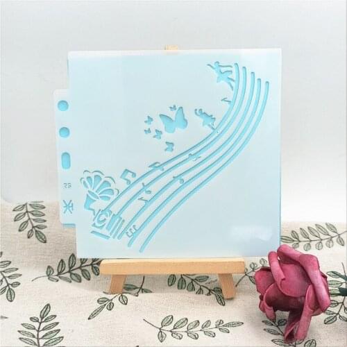 Musical staff 13*14cm scrapbook stencils spray plastic mold shield DIY cake hollow Embellishment printing lace ruler child toys