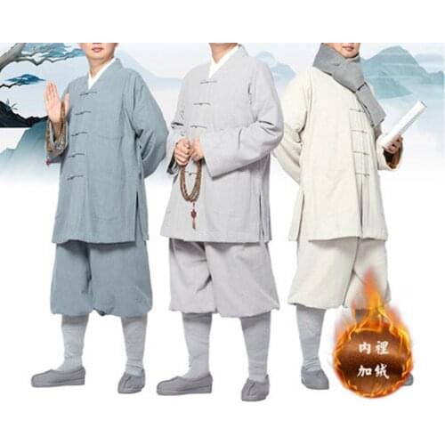 Unisex Winter warm high quality ramie buddhist shaolin monks kung fu suits zen lay meditation clothing buddha uniforms