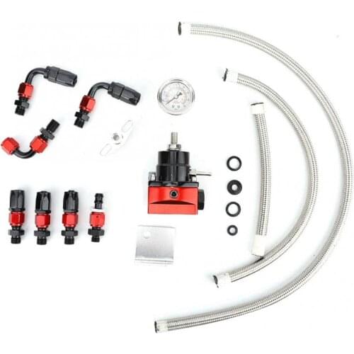 Universal Adjustable Car Black-Red Fuel Pressure Regulator Kit Oil 0-100psi Gauge pressure regulator fuel