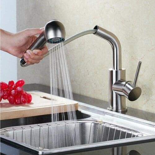 Stainless Steel Kitchen Pull-out Faucet Telescopic Hot and Cold Kitchen Sink Sink Faucet