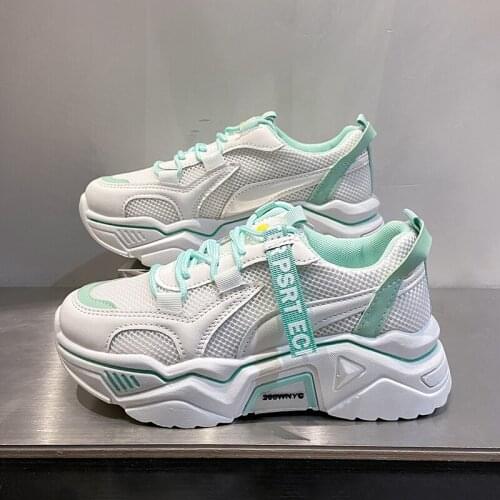 Womens vulcanized shoes fashion thick-soled sneaker mesh breathable white sports running shoes