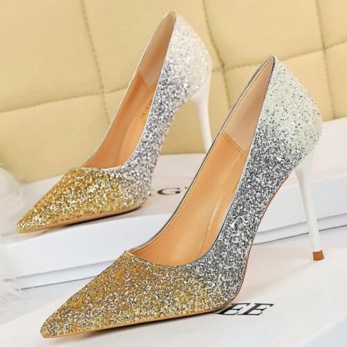 2021 Luxury Women Colorful Sparkly Sequin Pumps 10cm Fetish Thin High Heels Designer Bling Wedding Pumps Bridal Cinderella Shoes