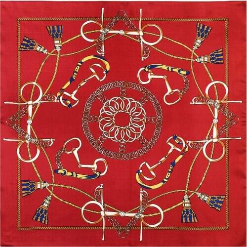 POBING Plain Silk Scarf Women Spain Chain Rope Design Square Scarves Small Hijab Lady Bandana Female Foulard Chief 60cm x 60cm