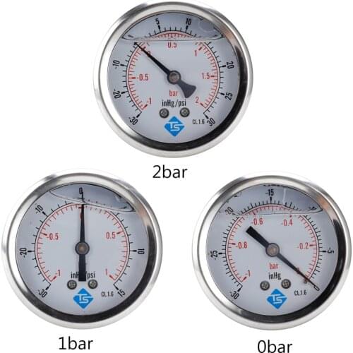 1/4 BSP Back Compound Pressure Vacuum Gauge Glycerine Filled 68mm -1~0/1/2 Bar -30*Hg + 0/15/30 PSI