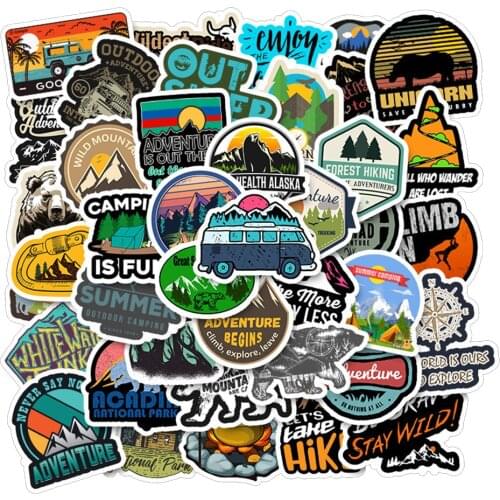 10/30/50pcs Camping Landscape Stickers Outdoor Adventure Travel PVC Waterproof Graffiti Sticker Decals DIY Laptop Skateboard Car